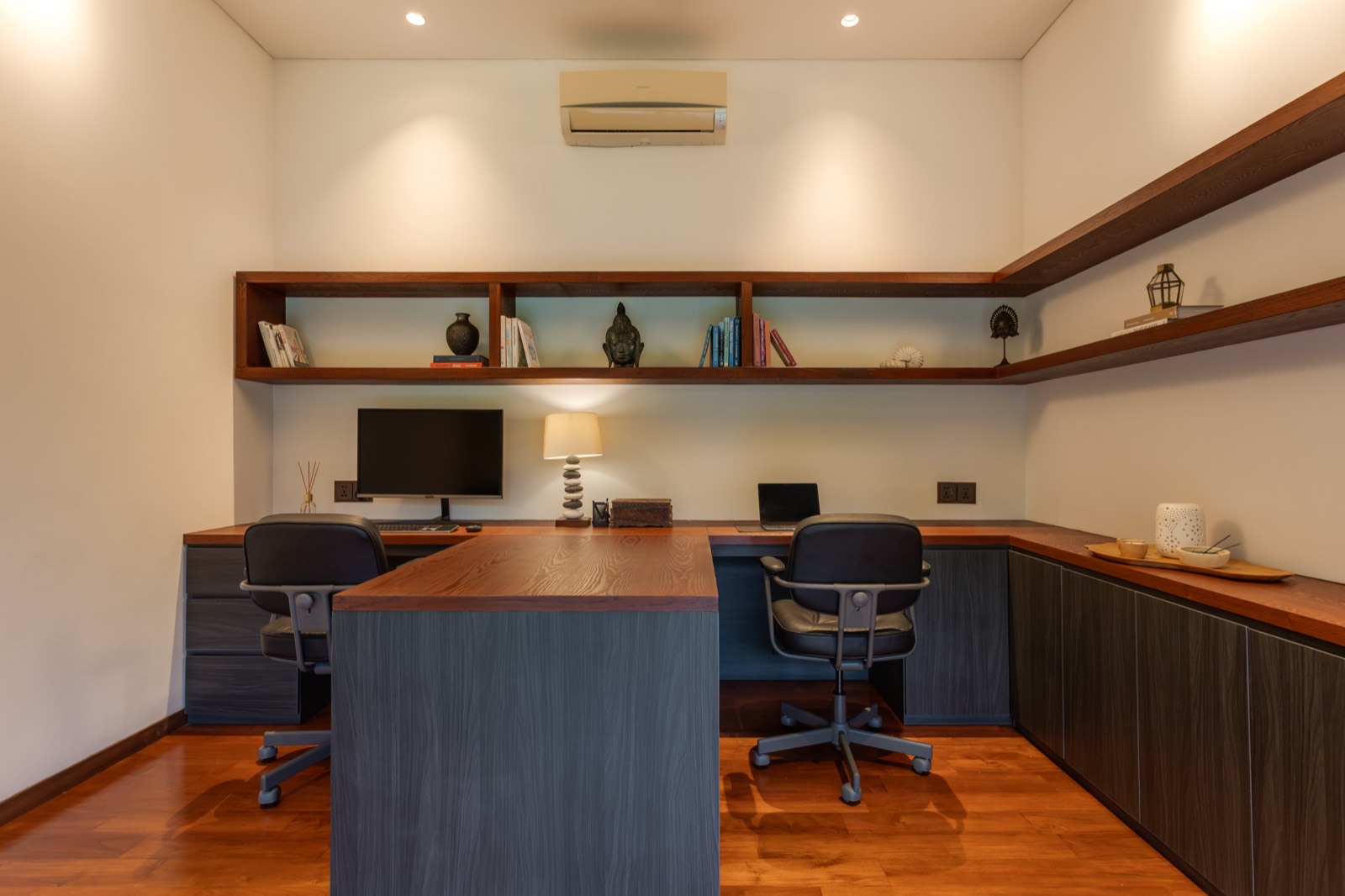Office with two-person desk setup