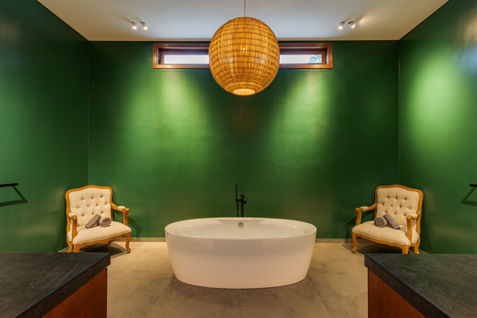 Bedroom 1 bathroom — freestanding bath with green walls